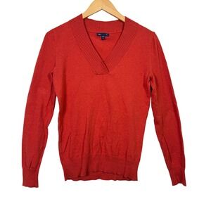 Gap Womens Sweater XS Orange V-Neck Cotton Blend Knit‎ Long Sleeve Pullover Fall